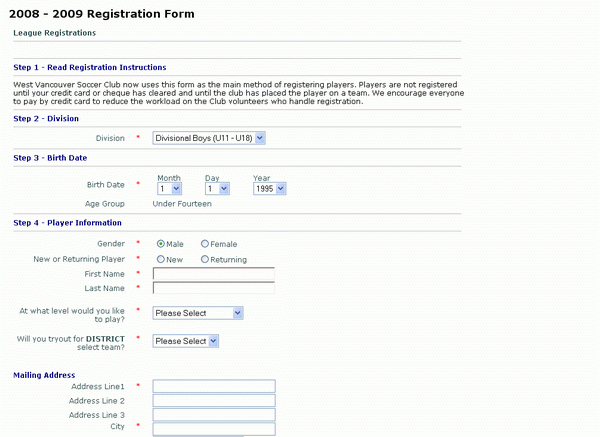 sports registration form template